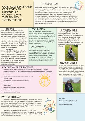 Care, Complexity and Creativity in Community Occupational Therapy Led Interventions
