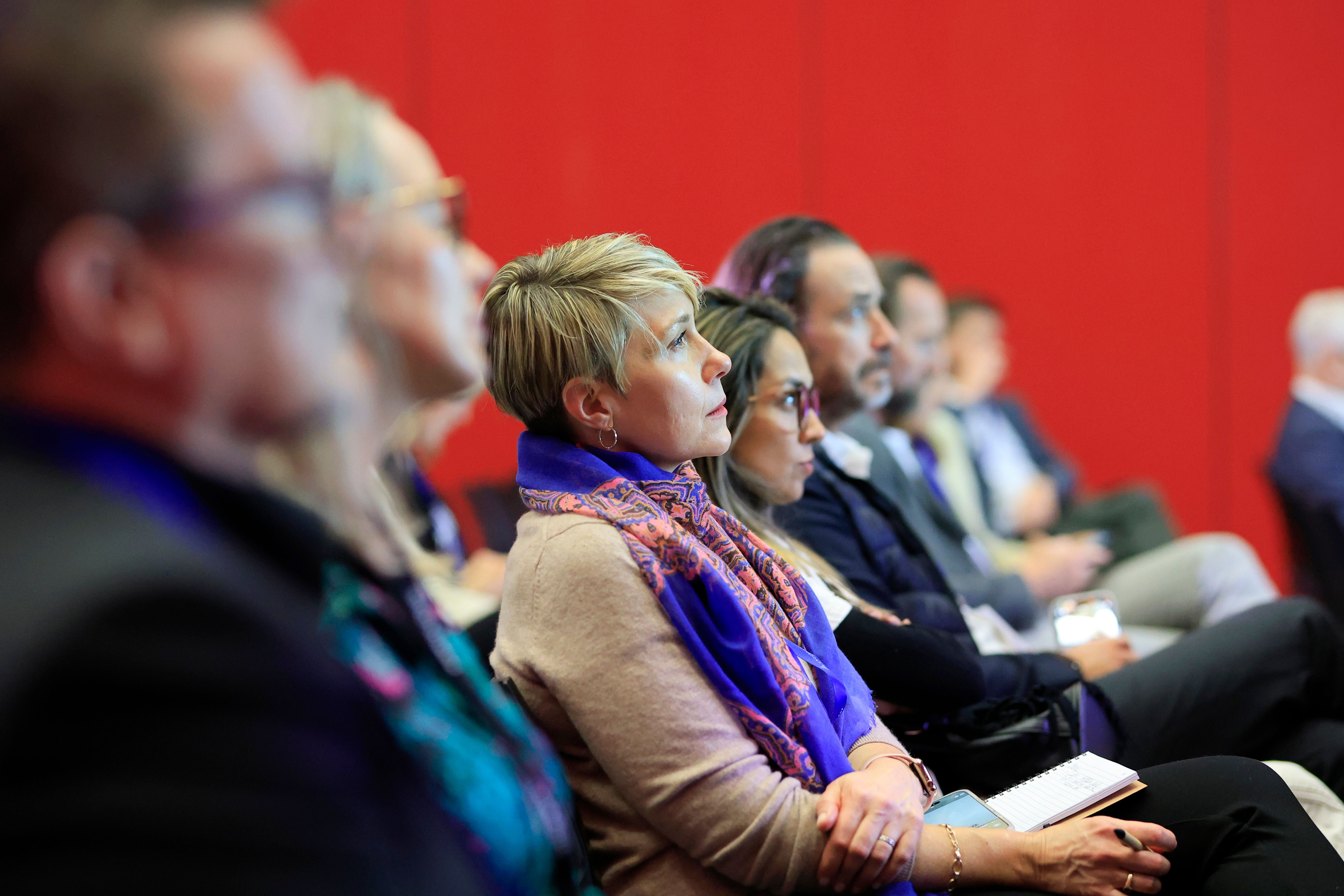 Photo shows speaker on a panel at PTE World Conference
