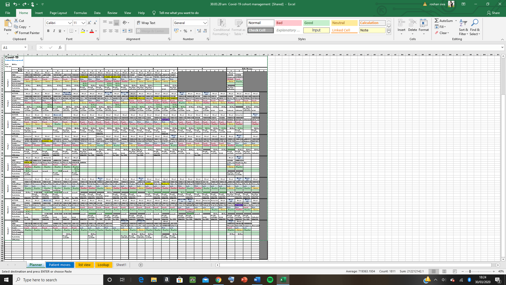 Excel database / electronic copy of the “Rosh board”