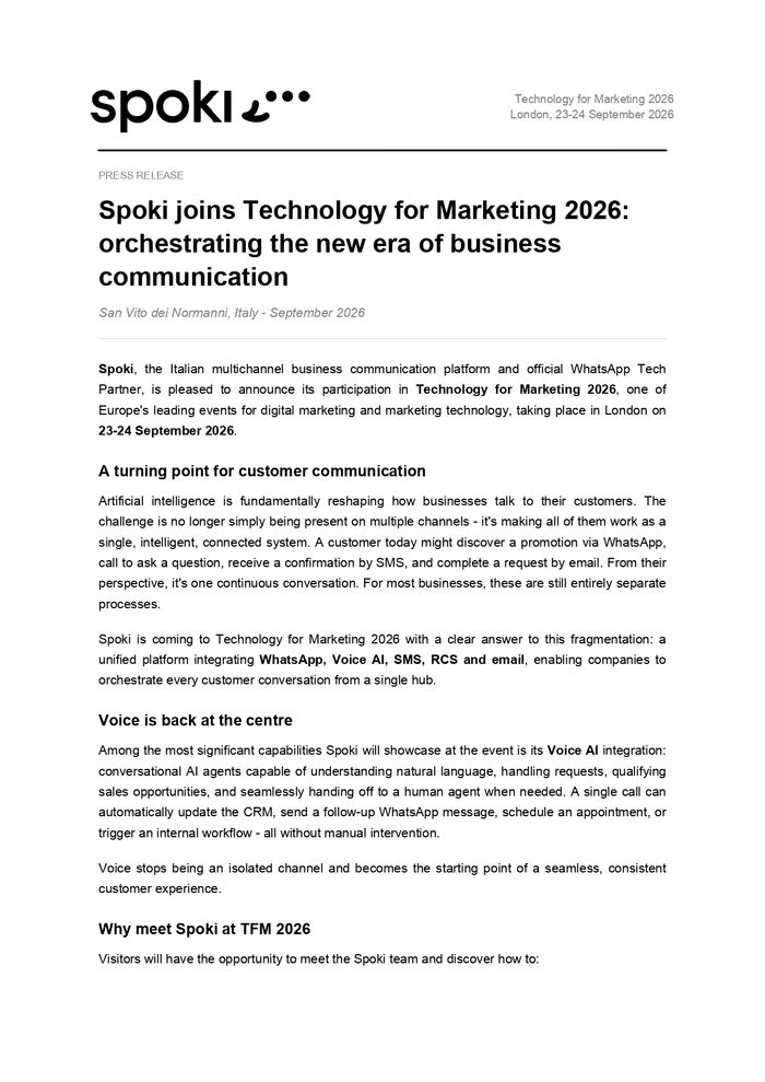 Spoki joins Technology for Marketing 2026: orchestrating the new era of business communication