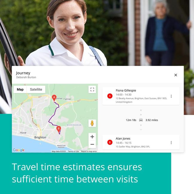 CareLineLive’s travel time estimates make sure carers’ rotas allow sufficient time between visits