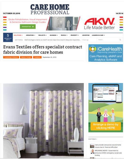 Evans Textiles offers specialist contract fabric divisions for care homes