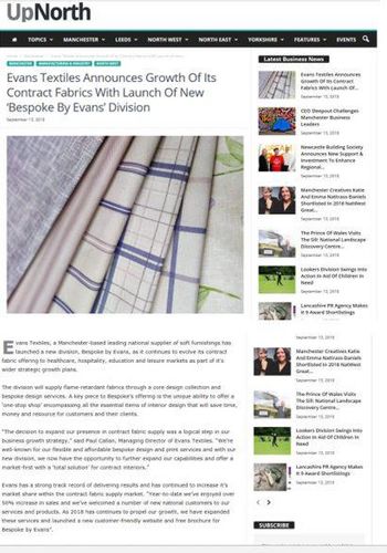 Evans Textiles announces growth of it's contract fabrics with launch of new Bespoke by Evans divisions