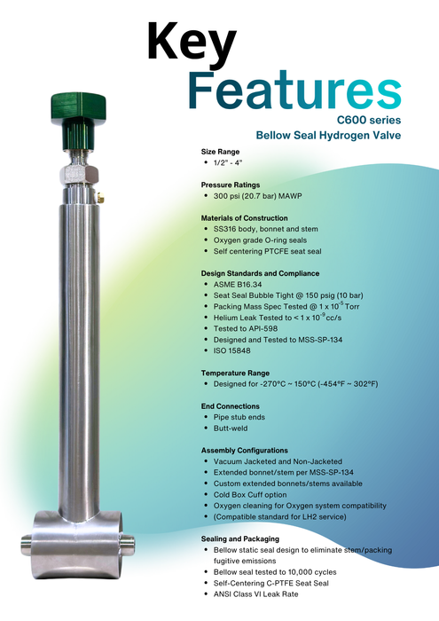 Vacuum Jacketed Bellow Seal Hydrogen Valve