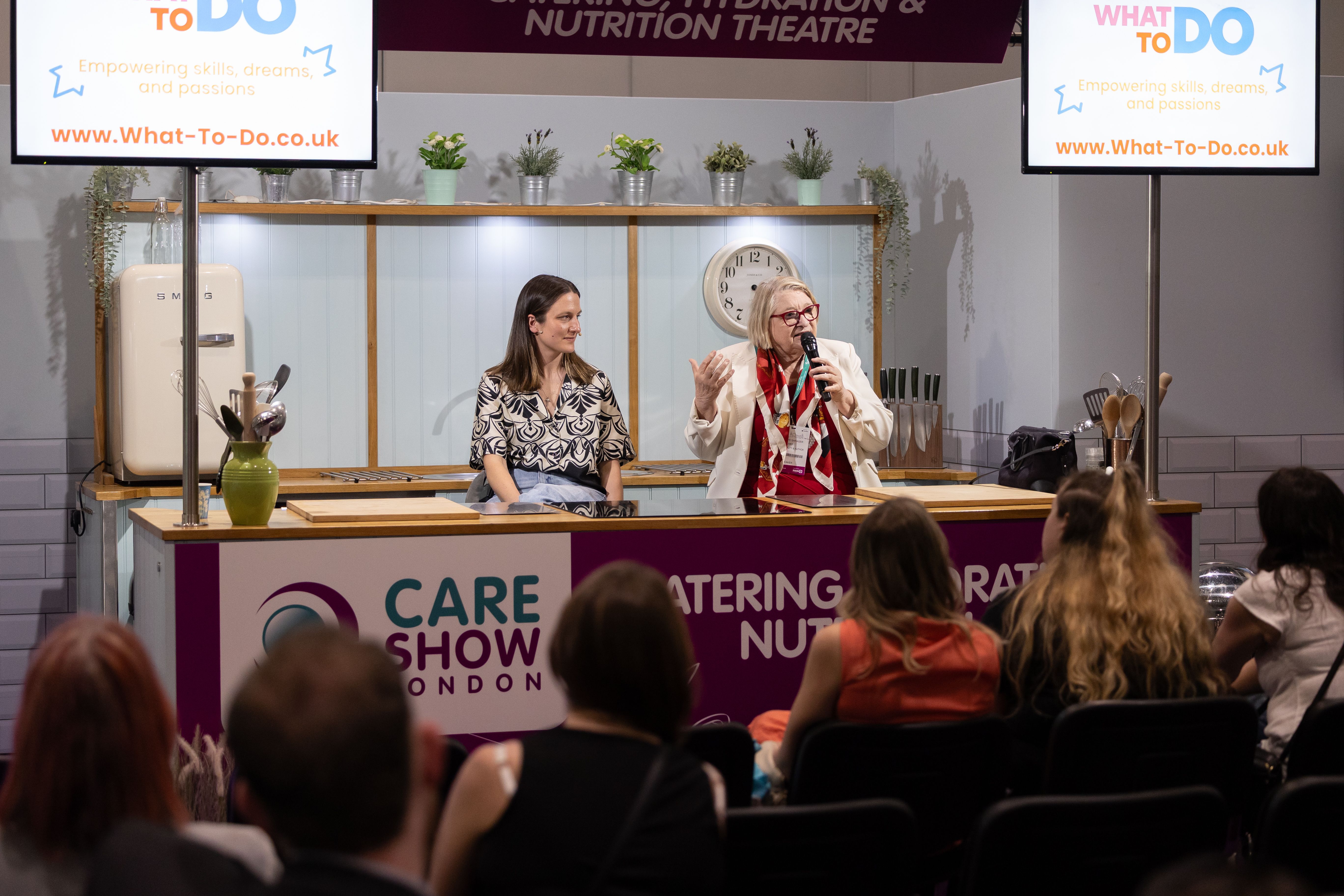 Rosemary Shrager talking in the catering theatre 