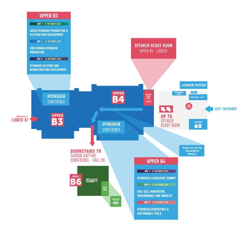 blue and red map detailing the B halls on the Hamburg Messe Expo map
