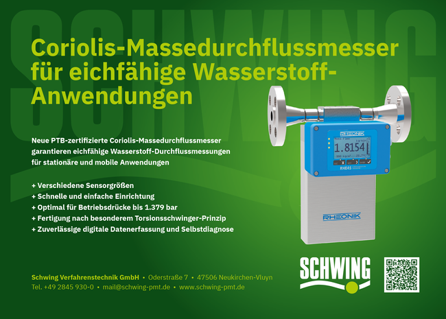 Coriolis-Massedurchflussmesser für eichfähige Wasserstoff-Anwendungen