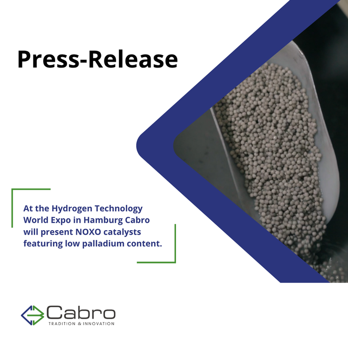 Cabro will present new catalysts with low palladium content at the Hydrogen Technology World Expo in Hamburg.