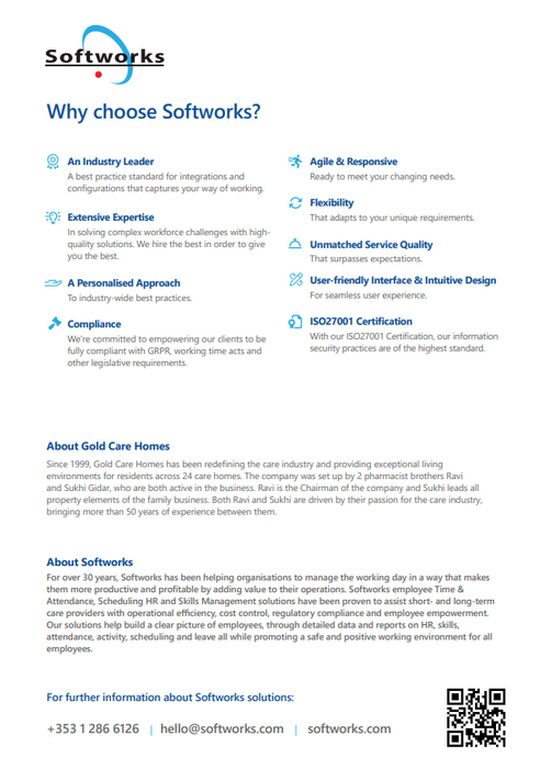 Case Study- Gold Care Homes rolls out Softworks Time & Attendance, Rostering and HR Management Solution for their 2,000 employees