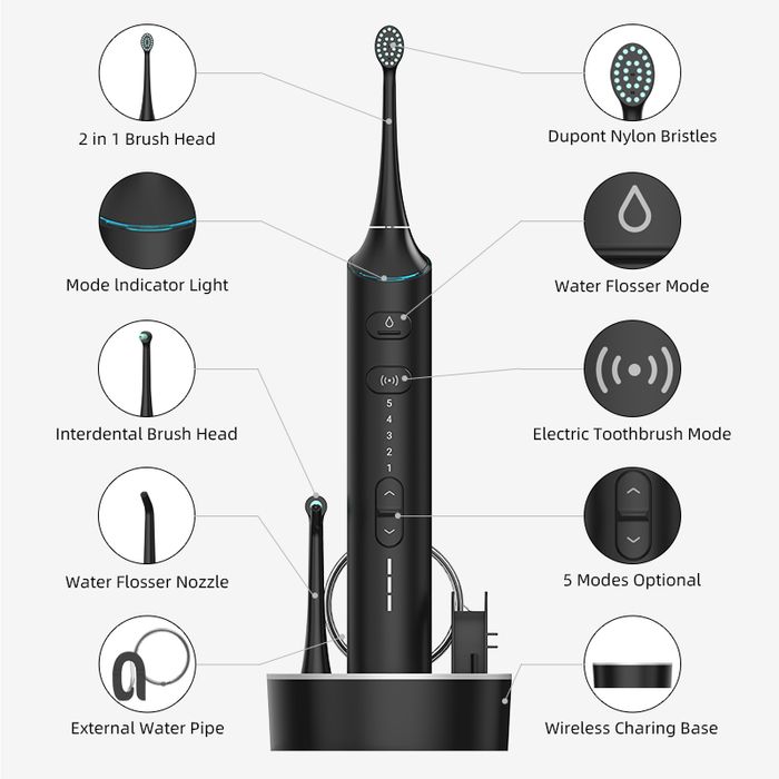 Revolutionary 2-in-1 Hybrid: Electric Toothbrush & Water Flosser System (TF01C) by Relish