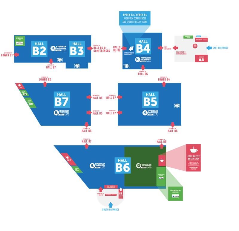 Blue and green map detailing the expo hall map 