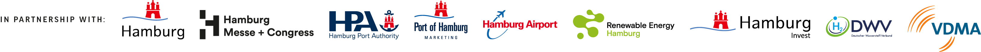 in partnership banner displaying the logos of hamburg mess, Hamburg Port Authority, Hamburg Airport, Renewable Energy Hamburg and Hamburg Invest