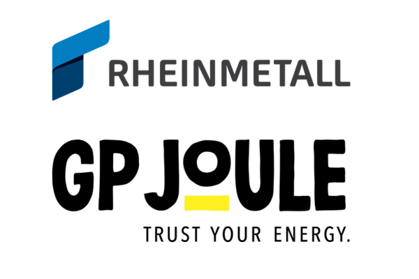 GP Joule black and yellow logo with the Rheinmetall logo above it