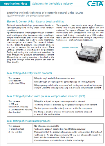 Application Note - Ensuring the leak-tightness of electronic control units (ECUs) - Quality control in the production process