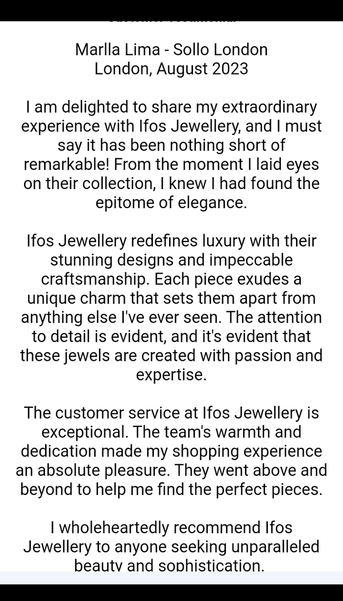 Ifos Jewellery Customer Testimonial