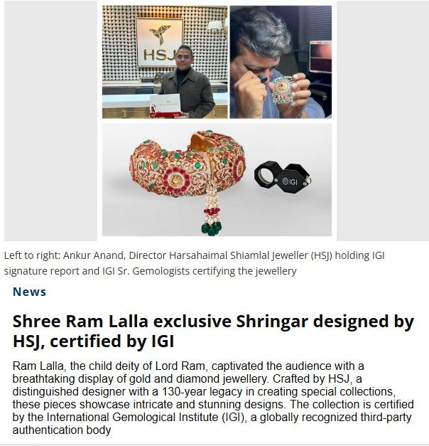 Shree Ram Lalla exclusive Shringar designed by HSJ, certified by IGI