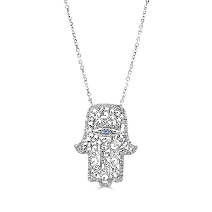 Sterling Silver Evil Eye Hasma Hand Necklace