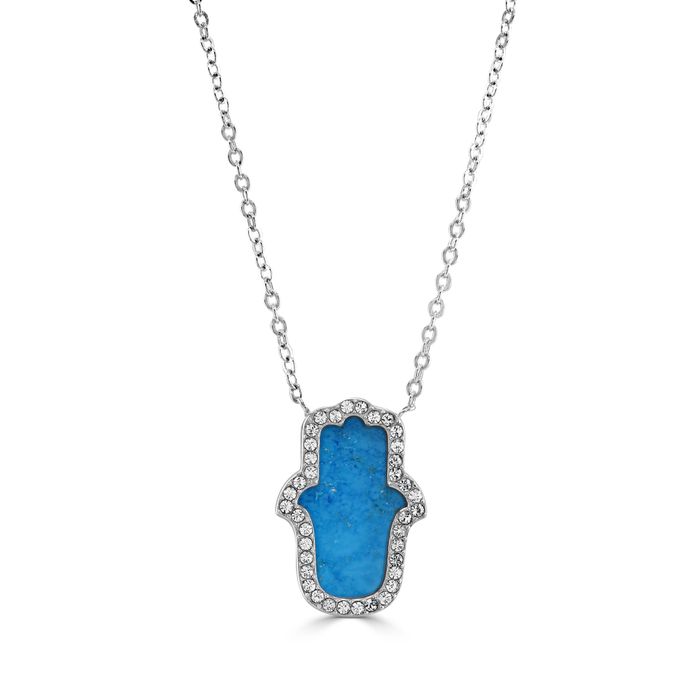 Sterling Turquoise Stone Hasma Hand Necklace