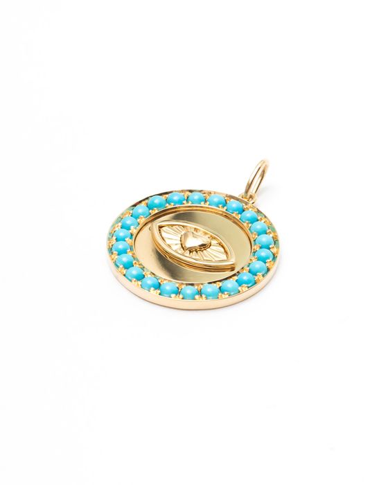 Evil Eye Yellow Gold Pendant with Turquoise