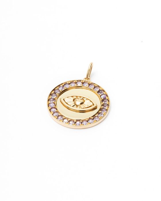Evil Eye Yellow Gold Pendant with Amethyst