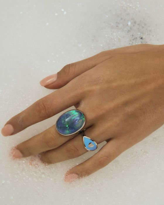 Bold and Chunky Australian Black Opal and Platinum Ring