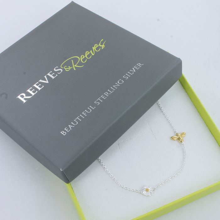 Daisy and Bee Necklace in Sterling Silver and Gold