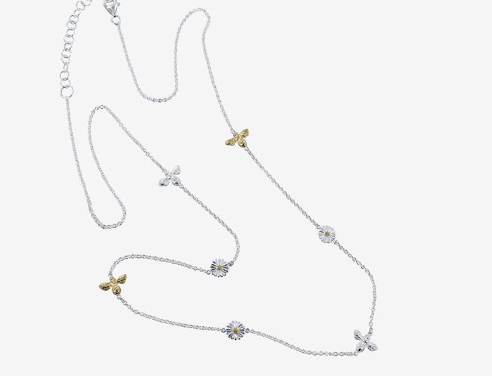 Daisy and Bee Necklace in Sterling Silver and Gold