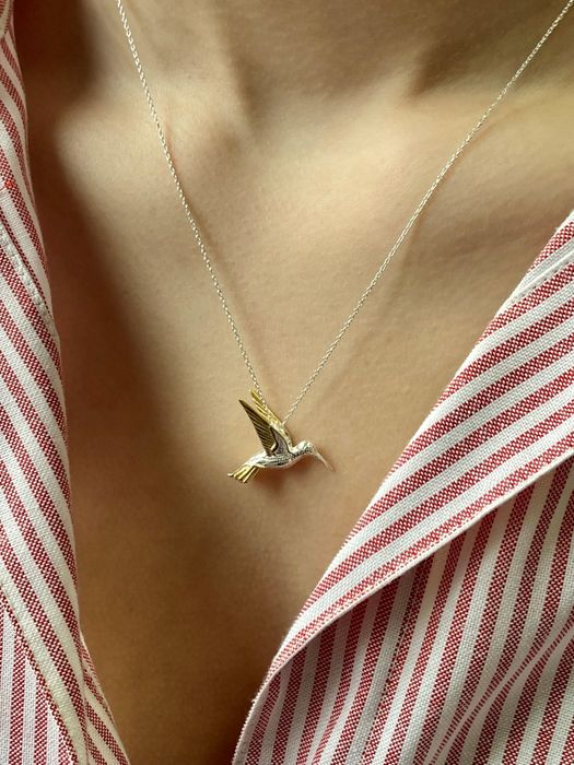Silver and Golden Hummingbird Drop Earrings