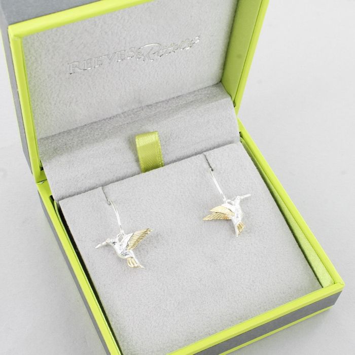 Silver and Golden Hummingbird Drop Earrings