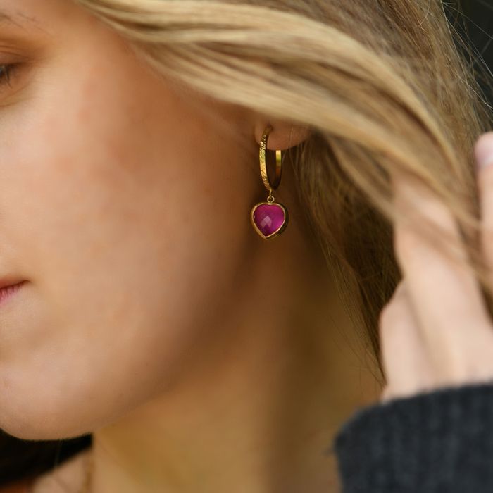 Corundum Gold Vermeil Silver Heart Earrings