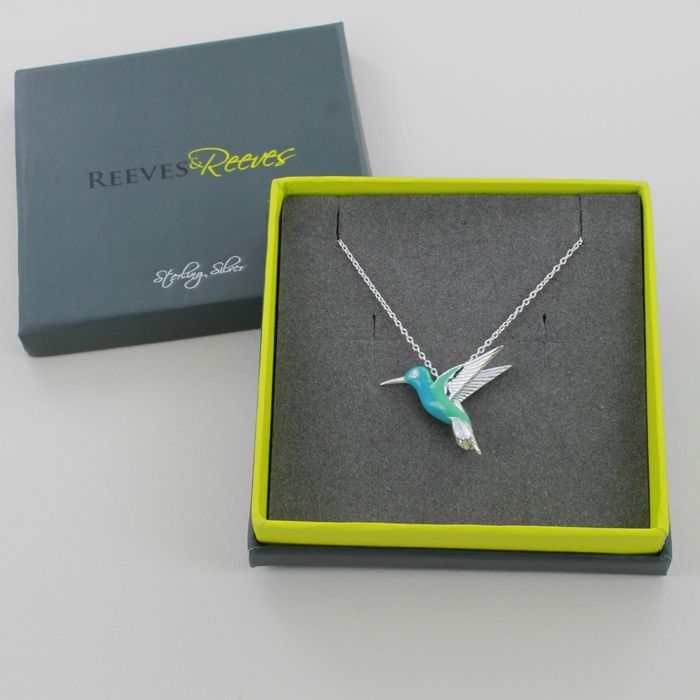 Sterling Silver Hummingbird and Enamel Necklace
