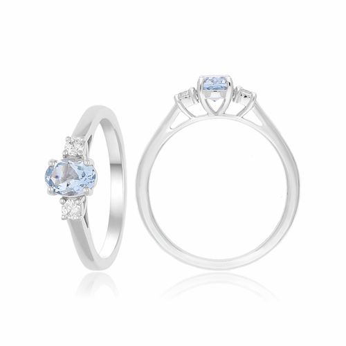 0.75cts Natural Oval-cut Aquamarine & Round Natural Diamond Ring