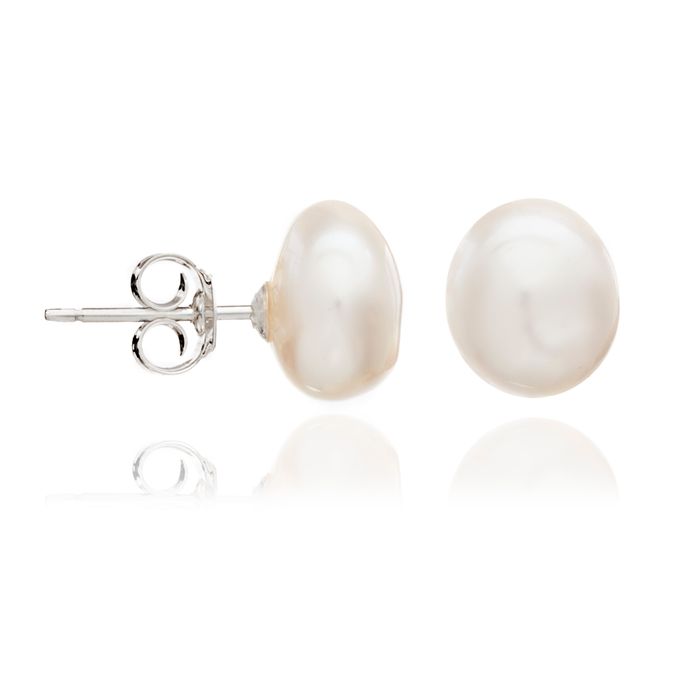 Irregular cultured freshwater pearl stud earrings on sterling silver posts