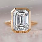 9CT Emerald bezel ring large solitaire Emerald cut moissanite engagement ring big diamond ring bezel set Emerald cut engagement ring wedding