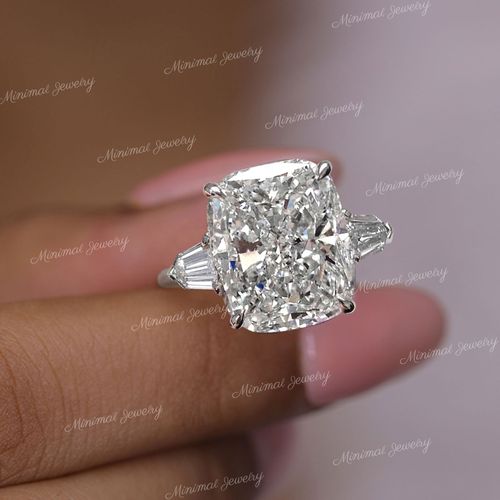 3 stone cushion cut engagement ring 18.2 TCW shield&Large elongated cushion cut moissanite engagement ring cocktail Three stone wedding ring