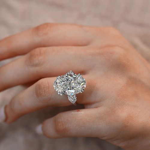 large moissanite oval engagement ring 16.3TCW Three stone moissanite ring pear&oval cut celebrity style diamond cocktail Luxury wedding ring