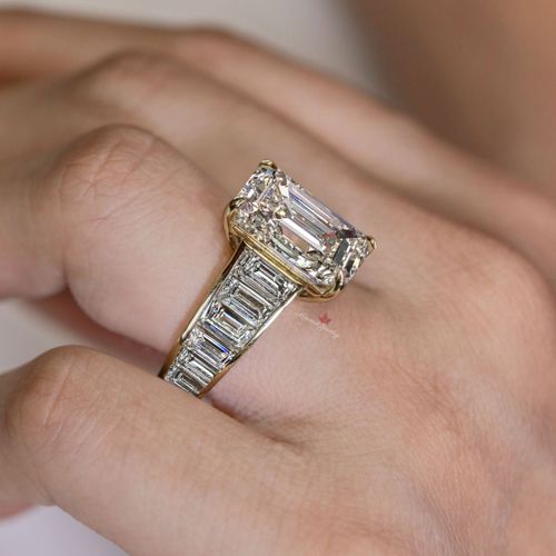 13.8 TCW emerald cut moissanite engagement ring,14k white gold unique luxury celebrity style large emerald cut engagement ring,wedding ring