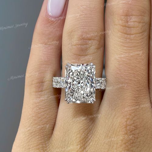 10.2CT Moissanite radiant cut engagement ring,hidden halo solitaire,wide eternity band,celebrity style big large radiant cut moissanite ring