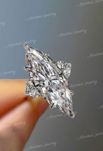 Marquise moissanite engagement ring 10.7 TCW Three stone celebrity style heart&large marquise cut engagement ring big cocktail wedding ring