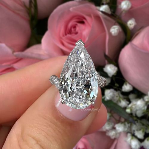 13CT pear moissanite engagement ring crushed ice moissanite large solitaire unique pear shaped engagement ring diamond cocktail wedding ring