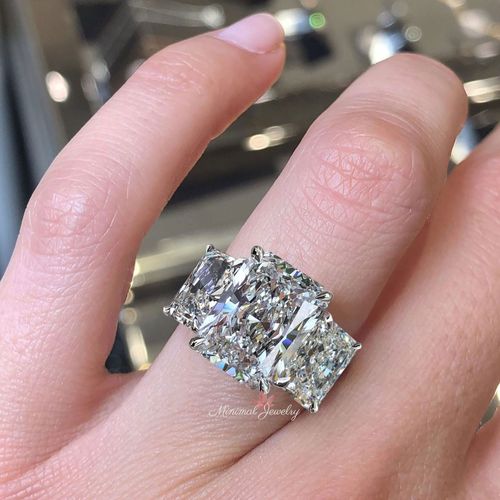 Three stone Radiant cut engagement ring 8.8CT Large Radiant moissanite engagement ring hidden halo trilogy ring celebrity style wedding ring