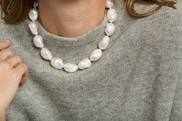 Large 'fireball' cultured freshwater pearl necklace with sterling silver clasp