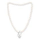 Oval white cultured freshwater pearl set with sterling silver bumble bee