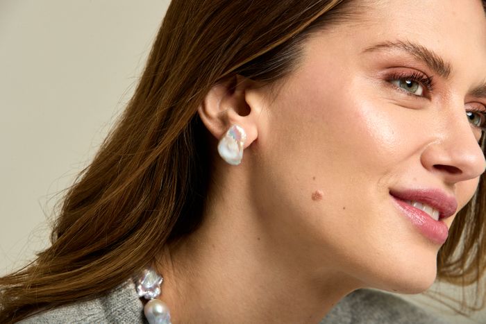 Large keishi pearl stud earrings on sterling silver posts