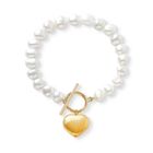 Cultured freshwater pearl necklace and bracelet set with gold vermeil heart