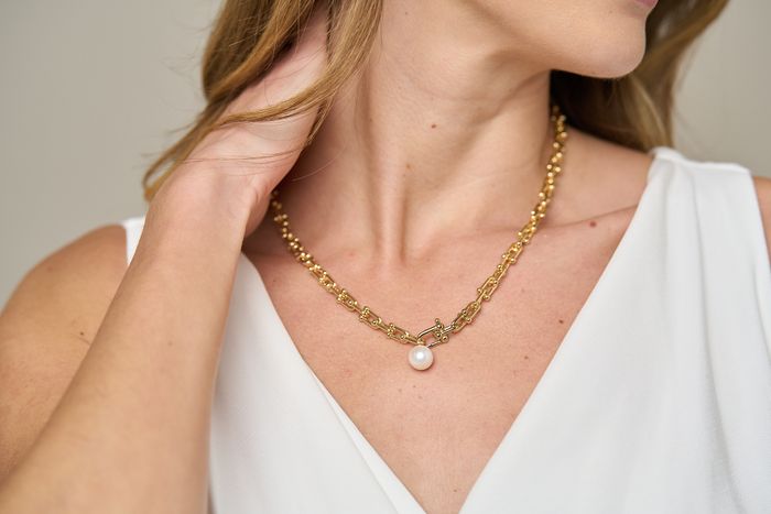 18kt gold filled chunky chain necklace with cultured freshwater pearl