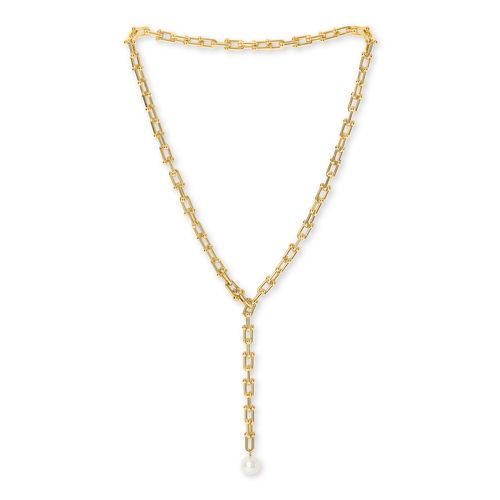 18kt gold filled chunky chain necklace with cultured freshwater pearl