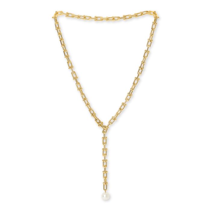 18kt gold filled chunky chain necklace with cultured freshwater pearl