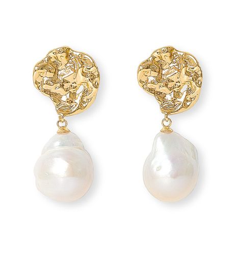 Gold ‘molten’ studs with baroque cultured freshwater pearl drops