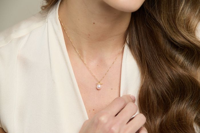 Gold plated sterling silver chain necklace with bar & cultured freshwater pearl